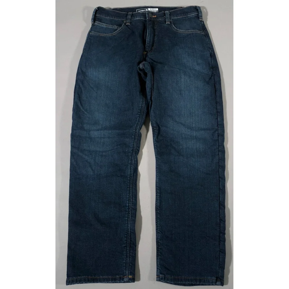 Carhartt Fleece Lined Jeans Mens 33x30 Blue‎ BD4939-M Relaxed Fit Straight Leg